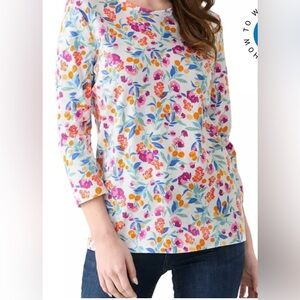 Kim Rogers Women's 3/4 Sleeve Scenic Print T-Shirt in White Multi Ditzy Size XXL